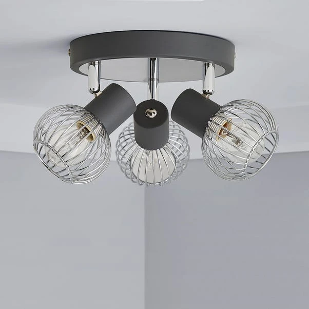 Dunelm Mattia 3 Light Wire Cage Matt Grey Spotlight 4 Dunelm Mattia 3 Light Wire Cage Matt Grey Spotlight - Image 2