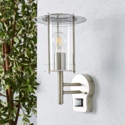 Dunelm Derek PIR Sensor Glass Steel Outdoor Wall Light -Dunelm Shop 1000158750 alt01