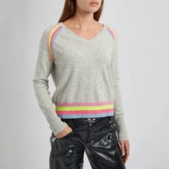Light Grey/Multi Lola V Neck Cashmere Jumper