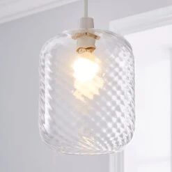 Dunelm Elodie Ribbed Glass Easy Fit Pendant Clear Lustre