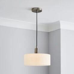 Dunelm Amelie Opal Satin Nickel Glass Light Ceiling Fitting