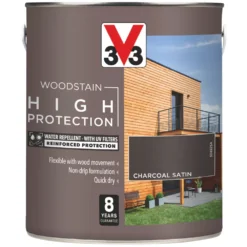 V33 High-Protection Exterior Woodstain Satin Charcoal 2.5Ltr