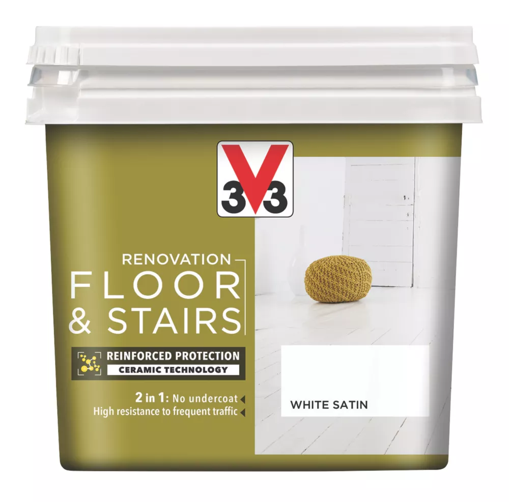 V33 Satin White Acrylic Floor & Stair Paint 750ml 3 V33 Satin White Acrylic Floor & Stair Paint 750ml