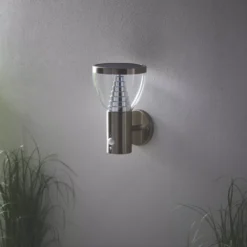 LAP Galaxy Outdoor LED Solar-Powered Wall Light With PIR & Photocell Sensor Brushed Stainless Steel 400lm -Dunelm Shop 950PG A5