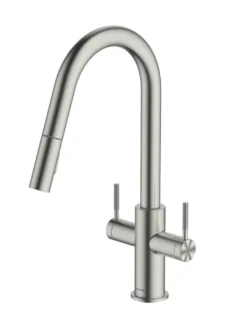 Clearwater Topaz TOP30BN Double Lever Tap With Twin Spray Pull-Out Brushed Nickel PVD