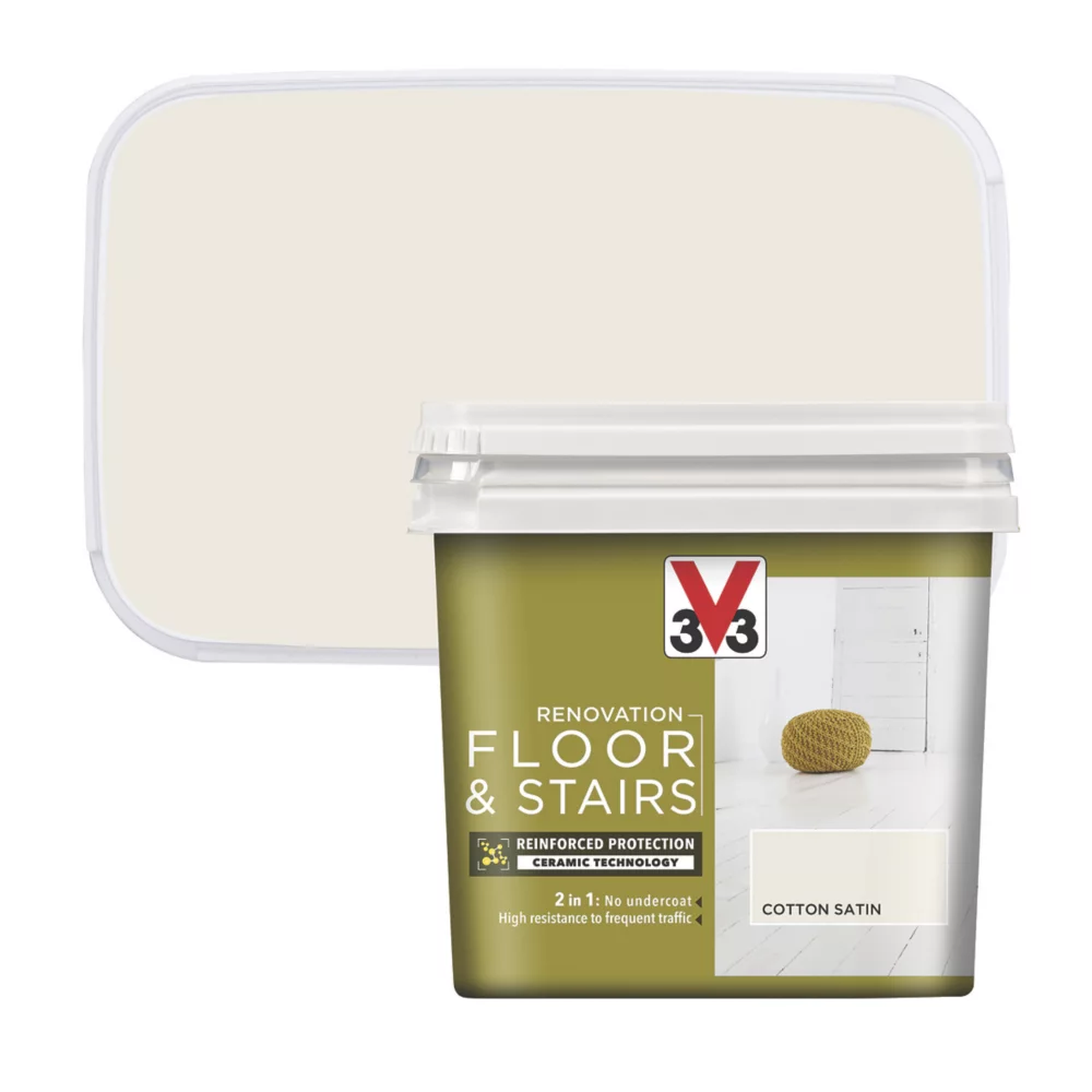 V33 Satin Cotton Off-White Acrylic Floor & Stair Paint 750ml 3 V33 Satin Cotton Off-White Acrylic Floor & Stair Paint 750ml - Image 2