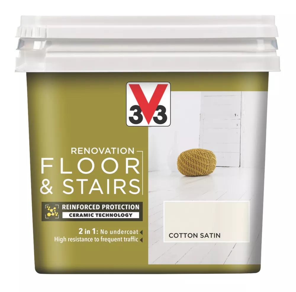 V33 Satin Cotton Off-White Acrylic Floor & Stair Paint 750ml 2 V33 Satin Cotton Off-White Acrylic Floor & Stair Paint 750ml