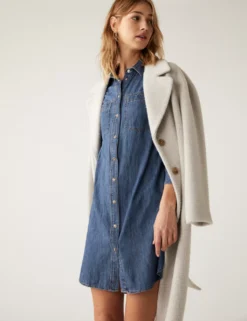 Denim Knee Length Shirt Dress
