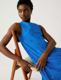 Pure Cotton Cutwork Maxi Tiered Dress -Dunelm Shop SD 01 T42 7841 E0 X EC 1