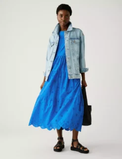 Pure Cotton Cutwork Maxi Tiered Dress -Dunelm Shop SD 01 T42 7841 E0 X EC 2