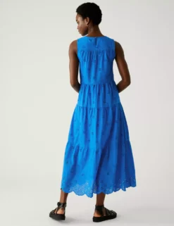 Pure Cotton Cutwork Maxi Tiered Dress -Dunelm Shop SD 01 T42 7841 E0 X EC 3