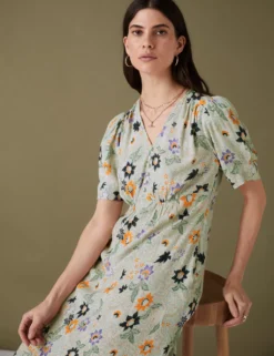 Printed V-Neck Midi Tiered Tea Dress