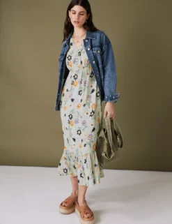 Printed V-Neck Midi Tiered Tea Dress -Dunelm Shop SD 01 T53 3054U JC X EC 1