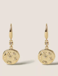 14ct Gold Plated Hammered Drop Earrings