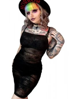 Forest Ink Spider Web Mesh Bodycon Mini Dress