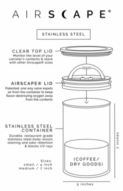 Planetary Design Airscape® Classic Stainless Steel Storage Canister, Brushed Steel -Dunelm Shop planetary design airscape classic brushed steel 3835 1