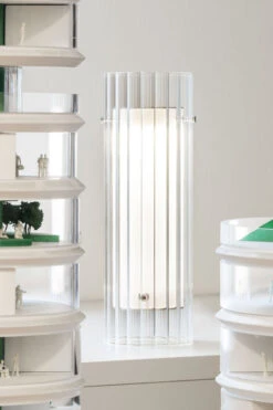 Lasospesa LED Table Lamp - / Fluted Glass - Ø 10 X H 30 Cm - Fontana Arte -Dunelm Shop table lamp lasospesa led transparent fluted madeindesign 352155 product800